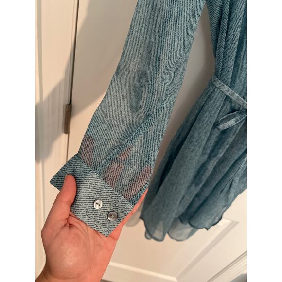 NWT Chico's Herringbone Long Sleeve Sheer Shirt Dress Turquoise Blue Women's 1 - Picture 2 of 6